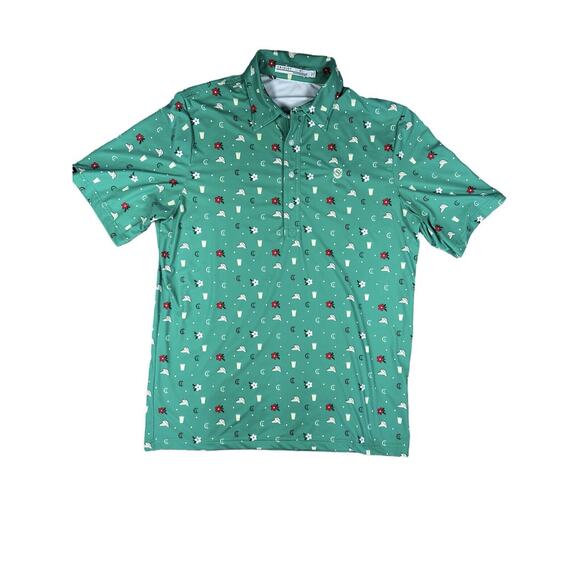 Criquet Masters Mens Size M Tour Range Augusta Print Polo Shirt Performance Golf